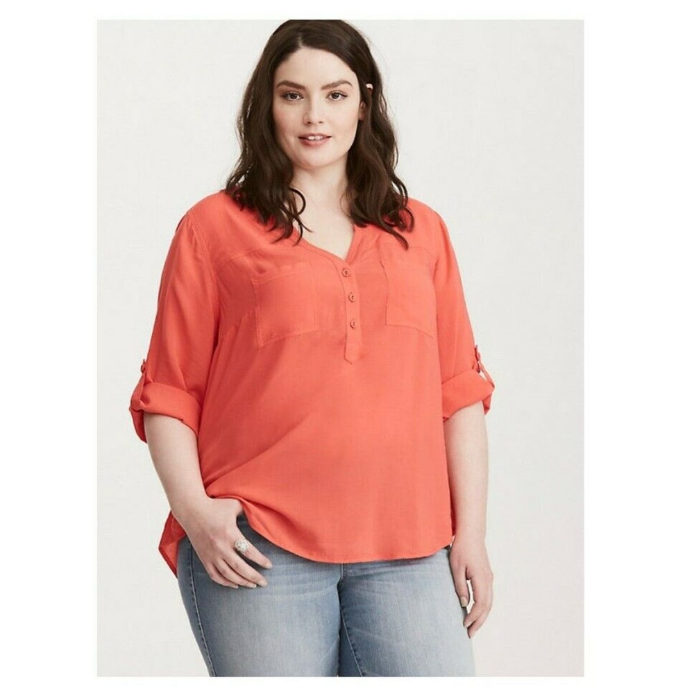 NEW TORRID Size 0 3/4 SLEEVES TOP BLOUSE Coral, Women's Plus Size